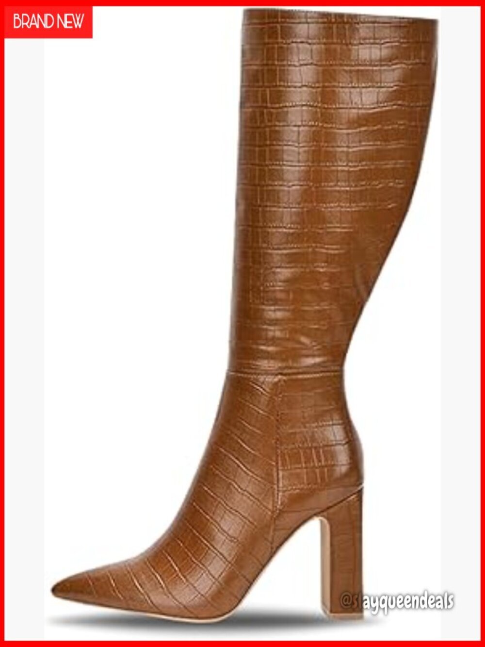 Mid-Calf Boots with Chunky Block Heel, Pointed Toe, Side Zipper Closure